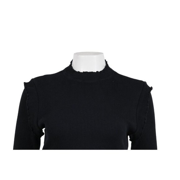 Current/Elliott Womens Ribbed Sweater Medium Navy Black Cotton Long Sleeve - Picture 3 of 12